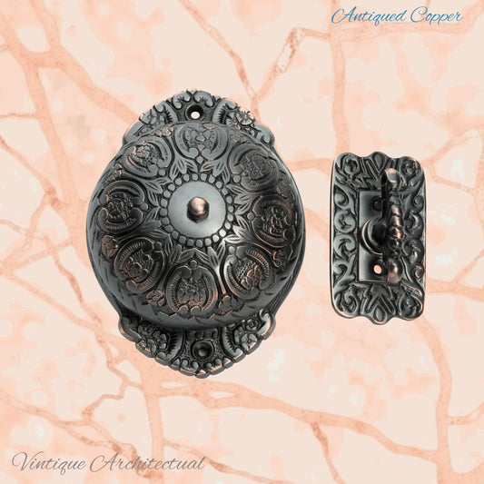 Antiqued Copper finished brass Regal manual Turn door bell 92mm dia bell - Vintique Concepts