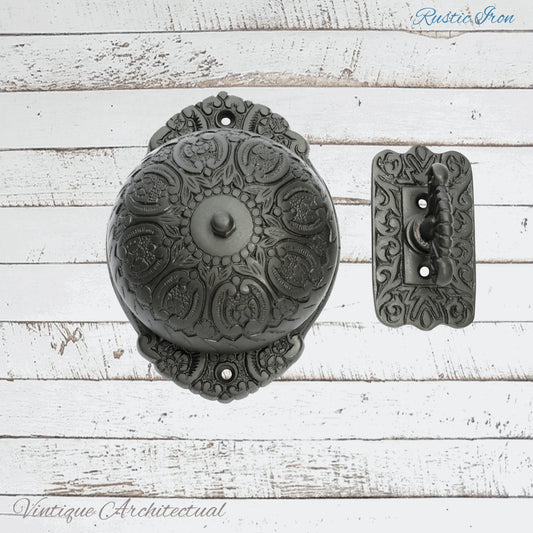 Rustic Iron Regal manual Turn door bell 92mm dia bell - Vintique Concepts