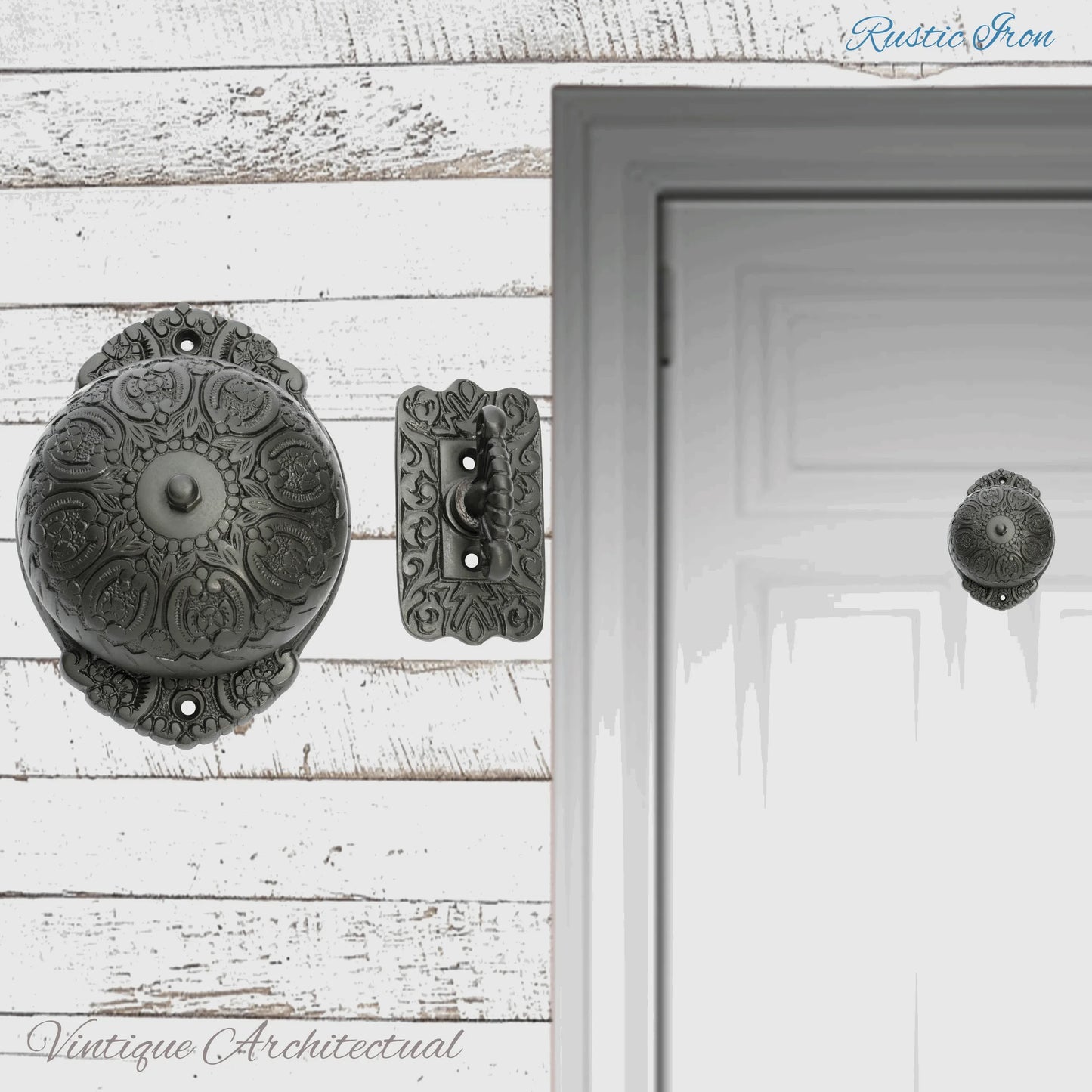 Rustic Iron Regal manual Turn door bell 92mm dia bell - Vintique Concepts