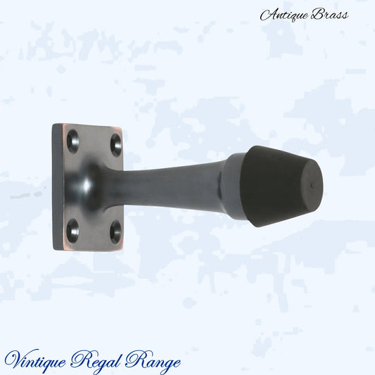 Antiqued Brass Art Deco rubber door stop -75mm long - Vintique Concepts