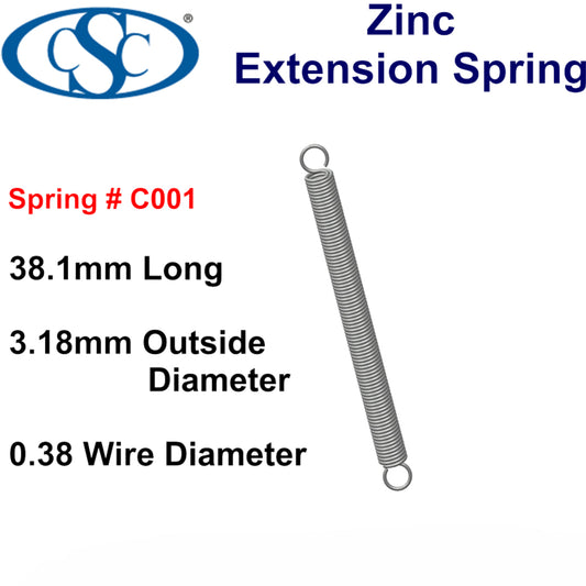 Zinc Extension Spring 38.1mm L (x 3.18 OD x 0.38 WD) C001
