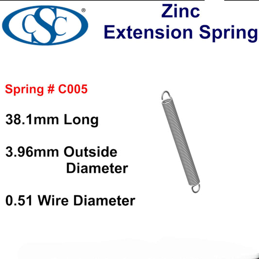 Zinc Extension Spring 38.1mm L( x 3.96 OD x 0.51 WD) (Copy)
