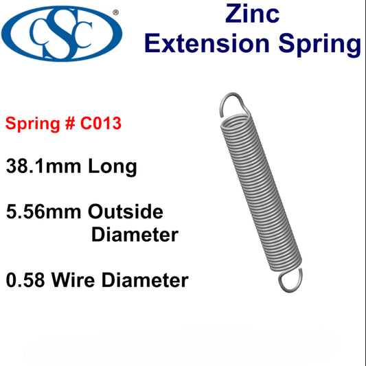 Zinc Extension Spring 38.1mmL (x 5.56 OD x 0.58 WD) C013