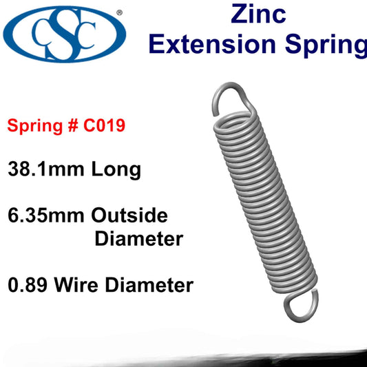 Zinc Extension Spring 38.1mm L ( x 6.35 OD x 0.89 WD)