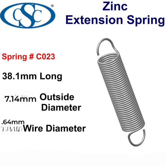 Zinc Extension Spring 38.1 mmL (x 7.14 OD x 0.64 WD)