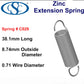 Zinc Extension Spring 38.1 mmL (x 11.13 OD x 0.71 WD)