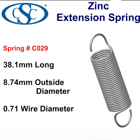 Zinc Extension Spring 38.1 mmL (x 11.13 OD x 0.71 WD)