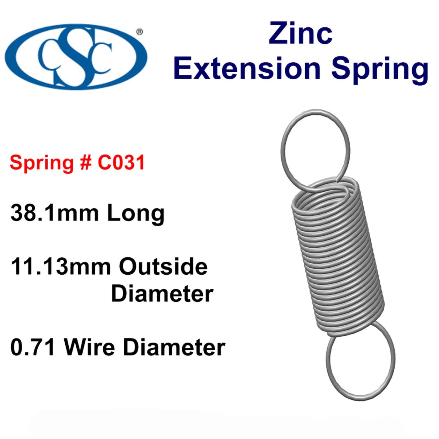 Zinc Extension Spring 38.1 mmL (x 11.13 OD x 1.19 WD)