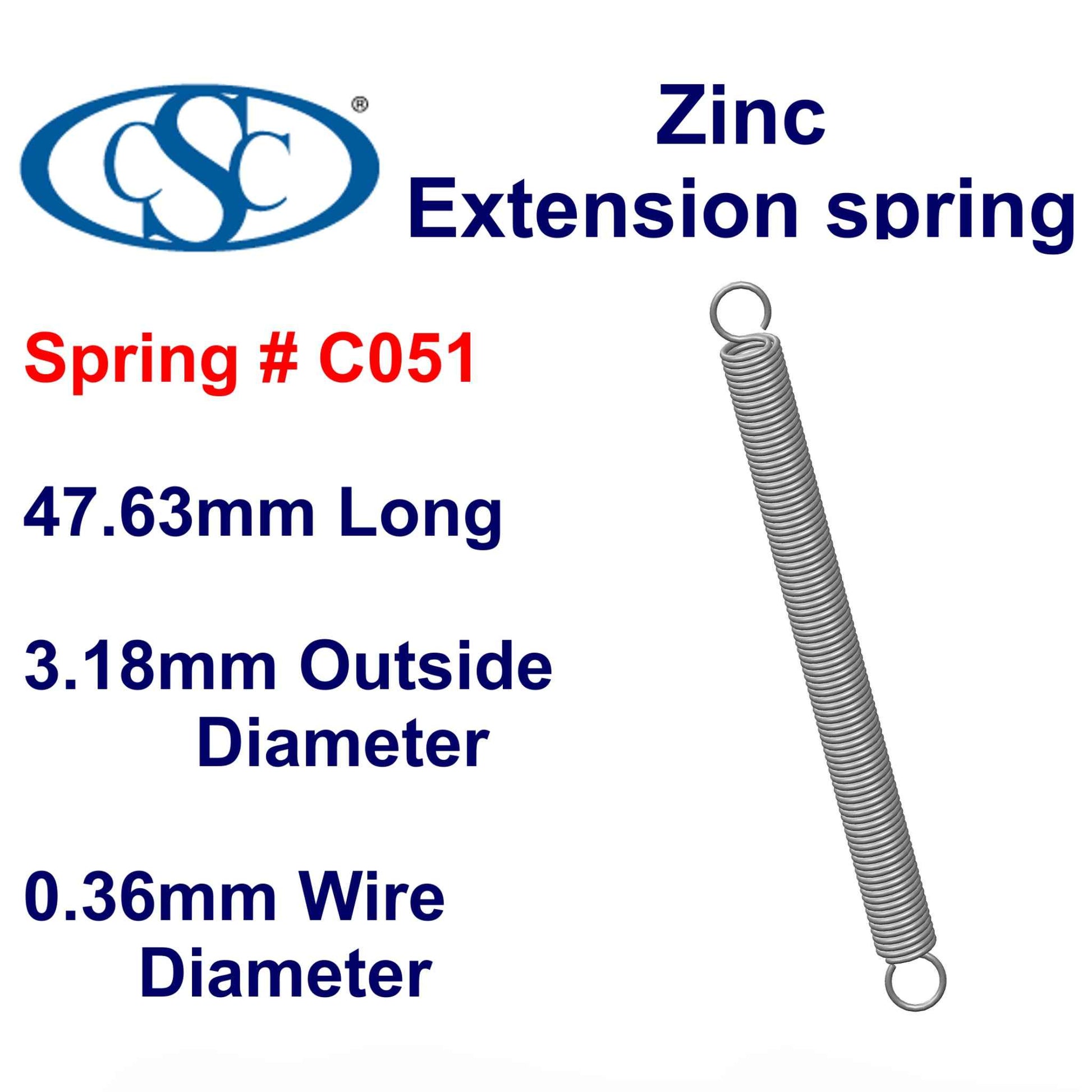Zinc Extension Spring 47.63mm Long ( x 3.96 OD x 0.51 WD)