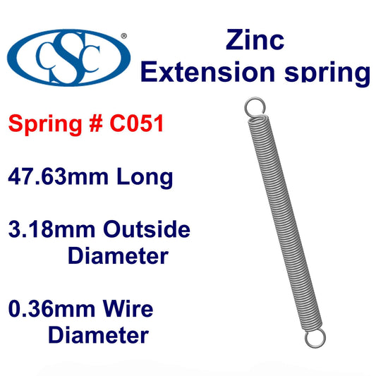 Zinc Extension Spring 47.63mm Long ( x 3.96 OD x 0.51 WD)
