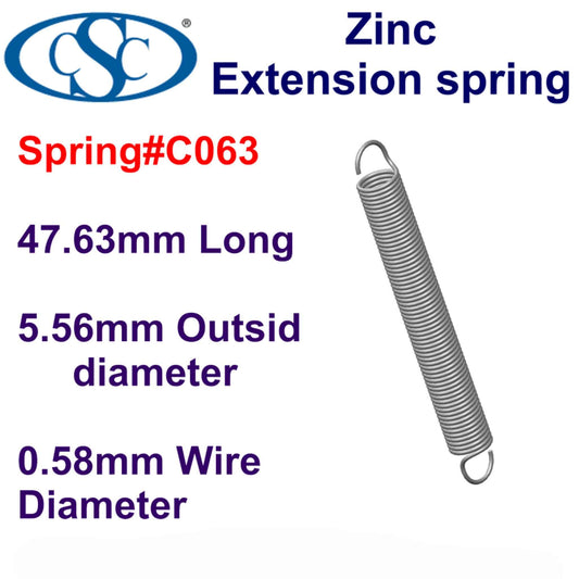 Zinc Extension Spring 47.63mm Long (6.35 OD x 0.51 WD)
