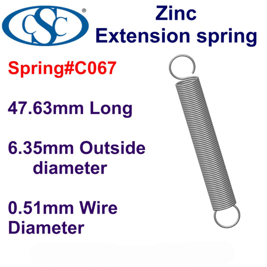 Zinc Extension Spring 47.63mm Long (x 6.35 OD x 0.89 WD) C069