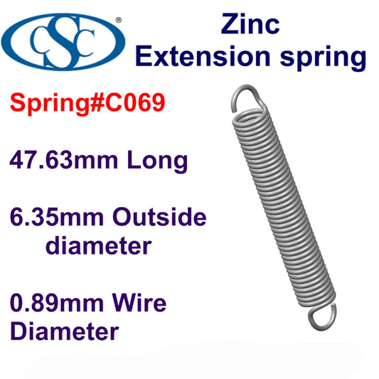 Zinc Extension Spring 47.63mm Long ( x 7.14 OD x 0.64 WD( C073