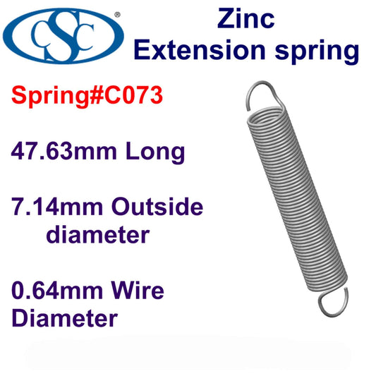 Zinc Extension Spring 47.63mm Long ( x 8.74 OD x 0.64 WD) C077