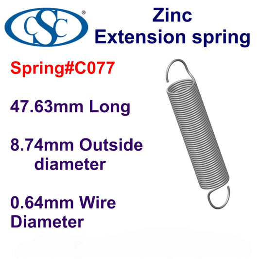 Zinc Extension Spring 47.63mm Long (x 11.13 OD x 0.71 WD) C081