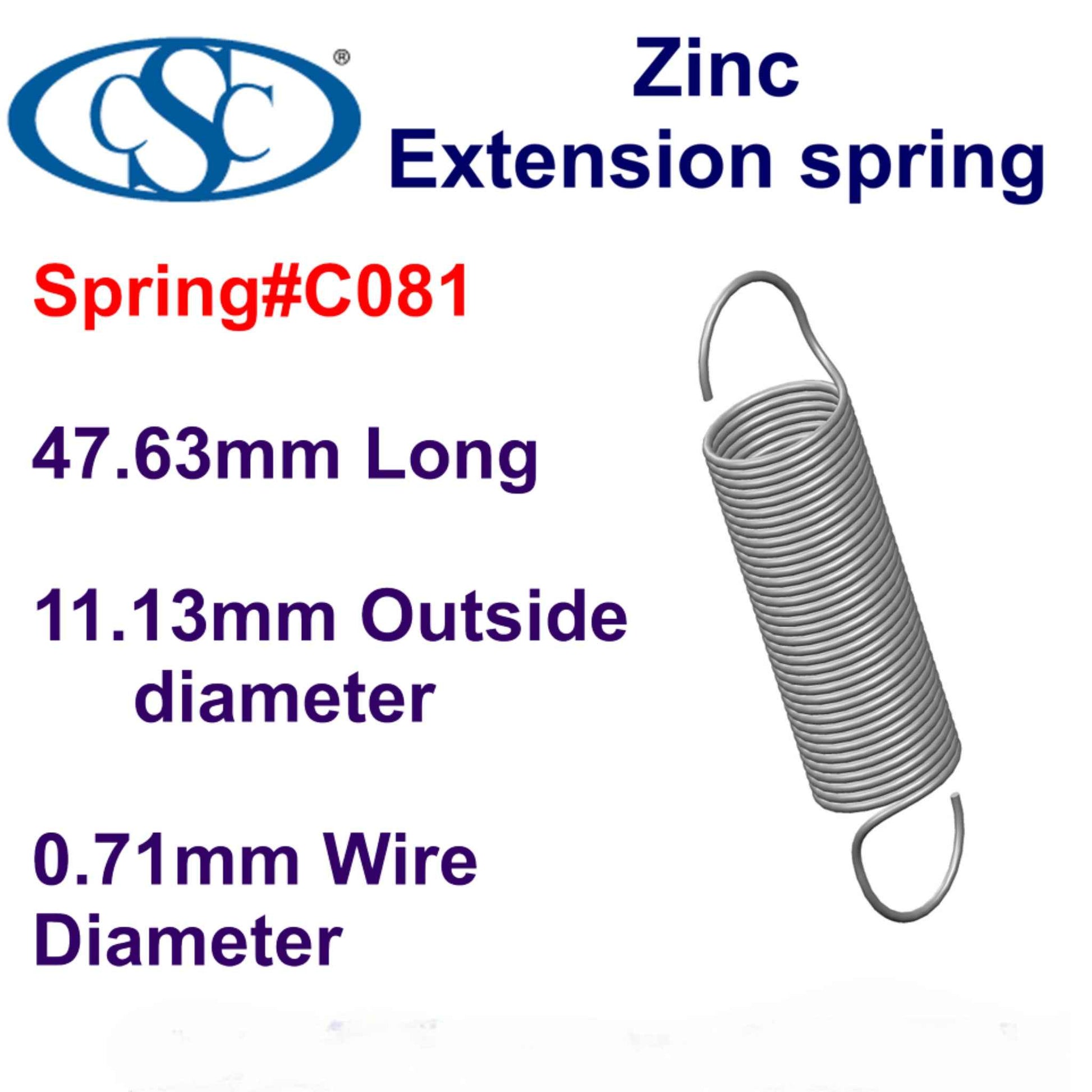 Zinc Extension Spring 47.63mm Long (x 11.13 OD x 1.19 WD) C083