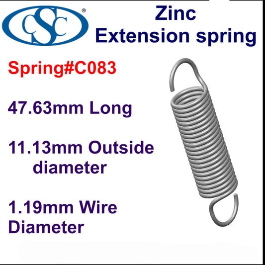 Zinc Extension Spring  63.5mm Long( x 3.18 OD x 0.46 WD)