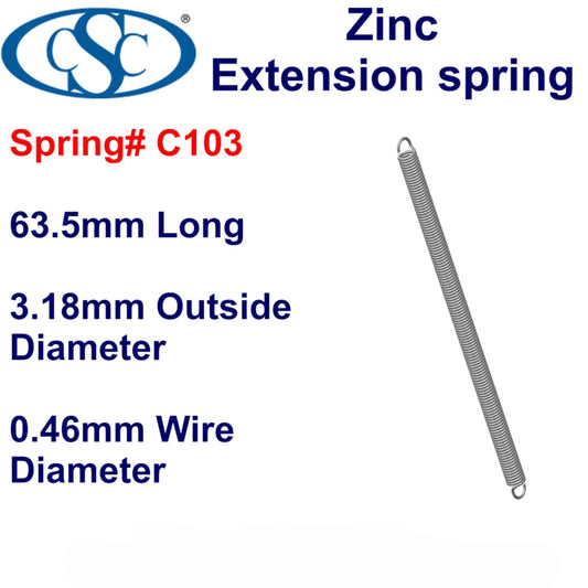 Zinc Extension Spring  63.5mm Long( x  3.96 OD x 0.51 WD) C105