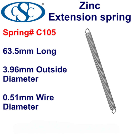 Zinc Extension Spring  63.5mm Long( 4.78 OD x 0.51 WD) C109