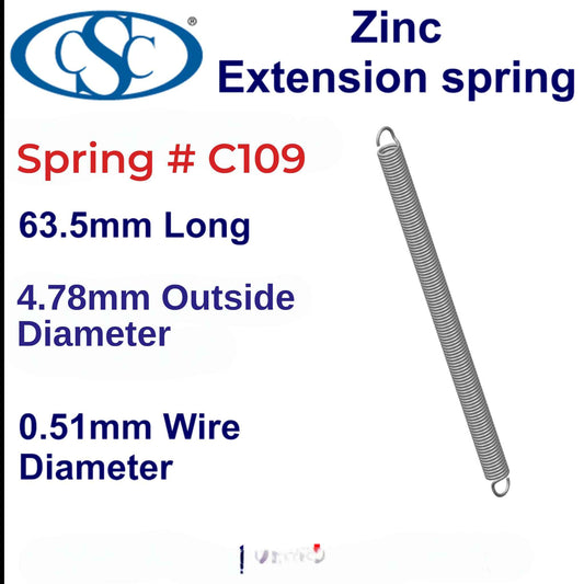 Zinc Extension Spring  63.5mm Long(  4.78 OD x 0.64 WD)