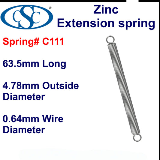 Zinc Extension Spring  63.5mm Long ( 4.78 OD x 0.64 WD) C111