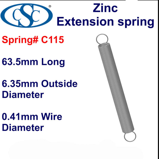 Zinc Extension Spring  63.5mm Long (6.35 OD x 0.51 WD)