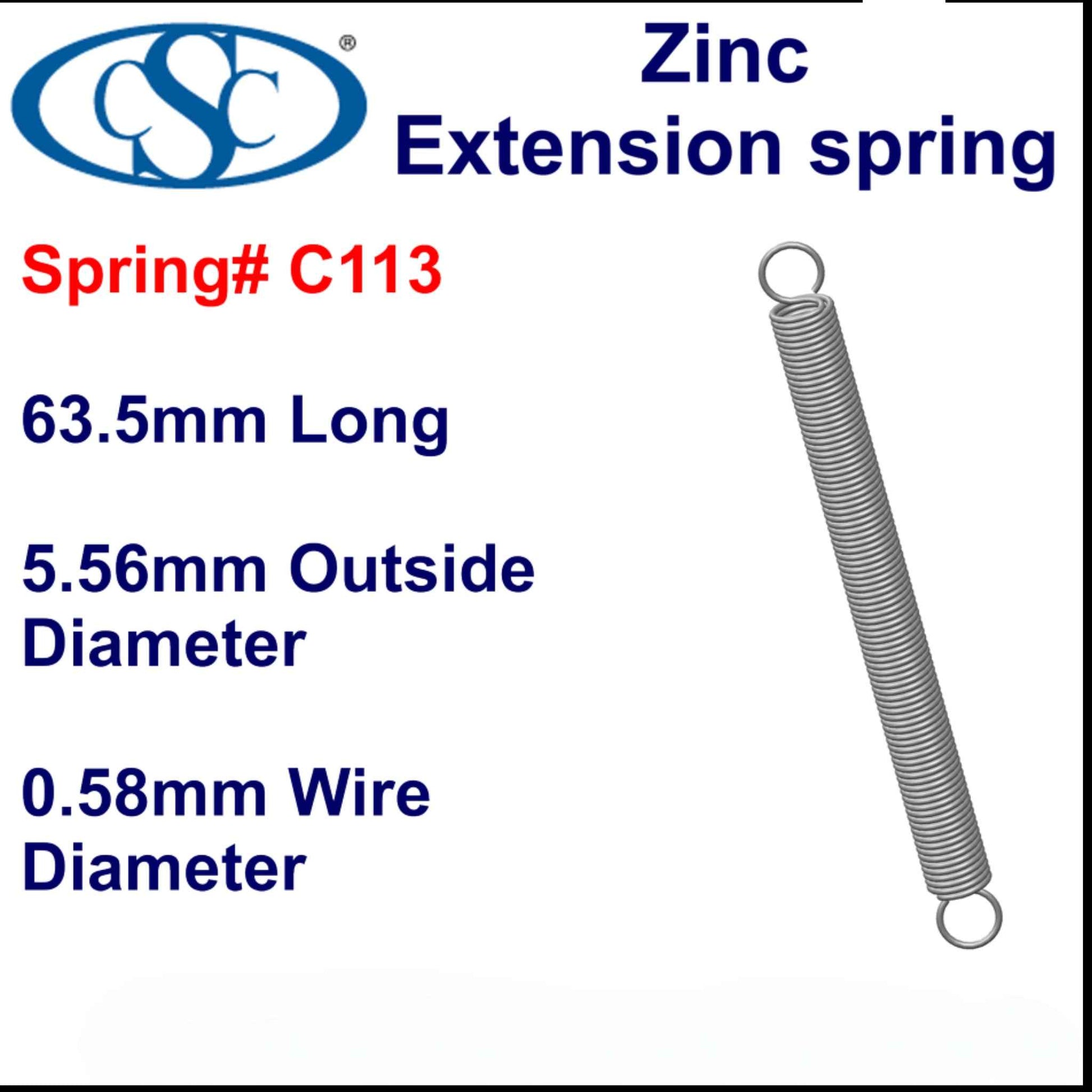 Zinc Extension Spring  63.5mm Long (6.35 OD x 0.41 WD)