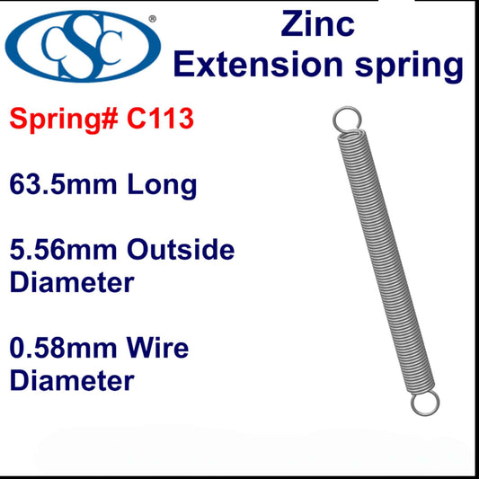 Zinc Extension Spring  63.5mm Long (6.35 OD x 0.41 WD)