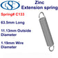 Zinc Extension Spring  50.8mm Long ( 11.13 OD x 1.57 WD) C135