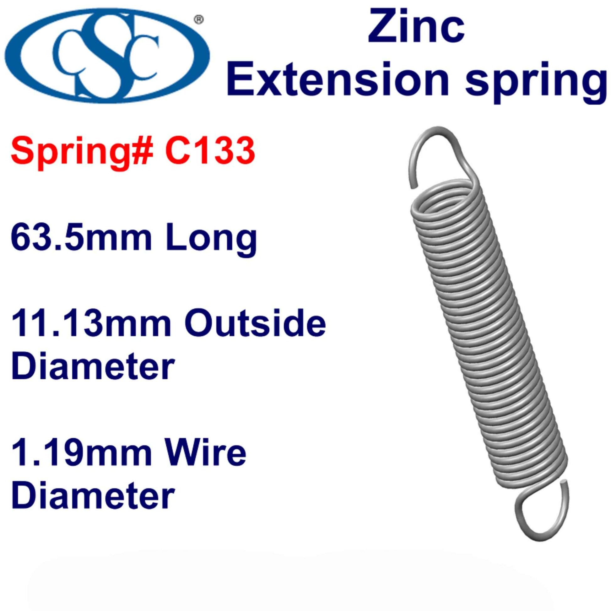 Zinc Extension Spring  50.8mm Long ( 11.13 OD x 1.57 WD) C135