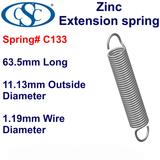 Zinc Extension Spring  50.8mm Long ( 11.13 OD x 1.57 WD) C135