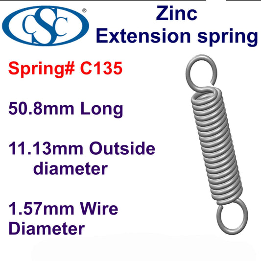 Zinc Extension Spring 88.9 mm Long (11.13 OD x 1.37 WD)