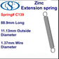 Zinc Extension Spring 63.5mm long  (15.88 OD x 1.83 WD) C141