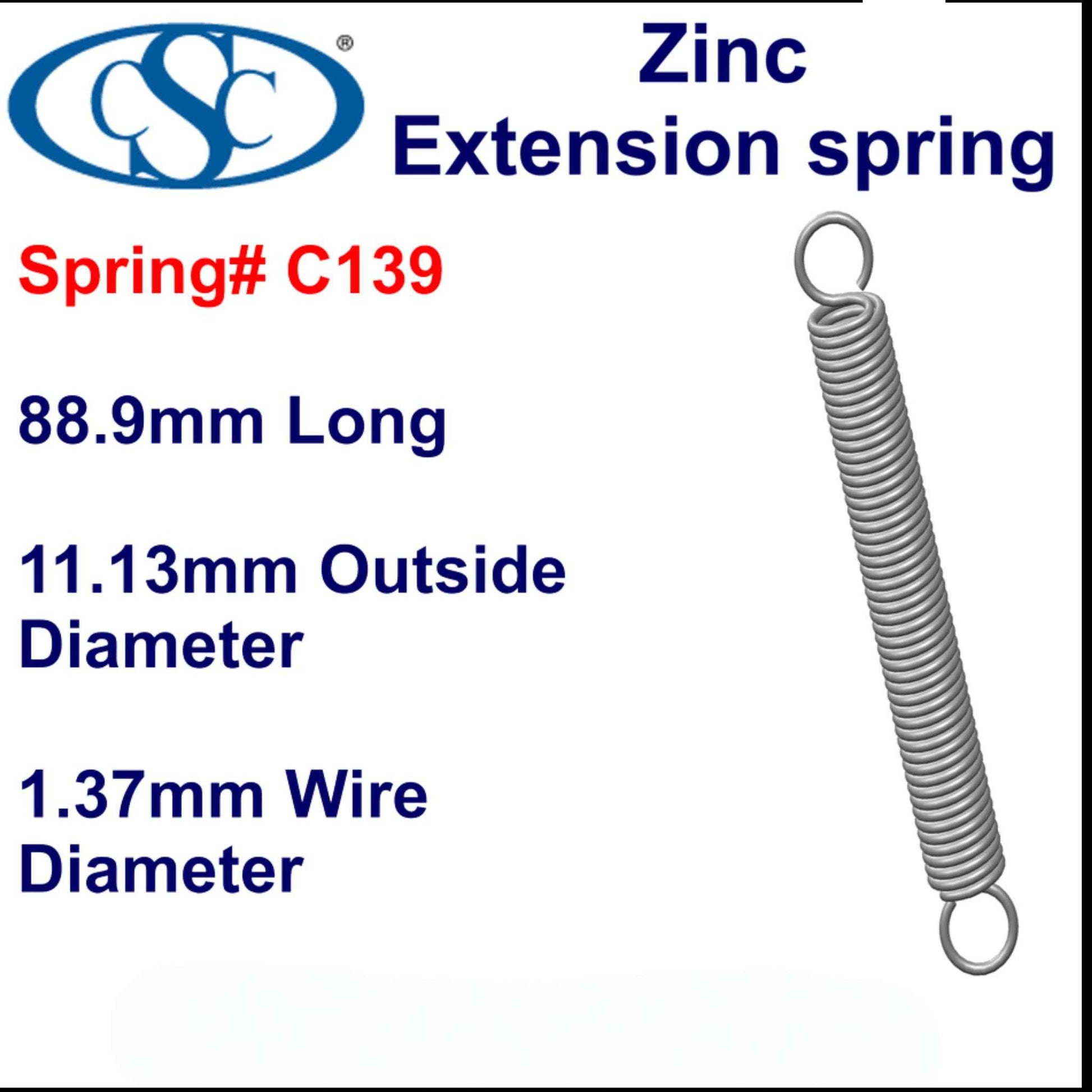 Zinc Extension Spring 63.5mm long  (15.88 OD x 1.83 WD) C141