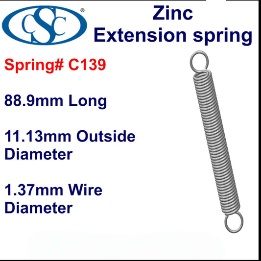 Zinc Extension Spring 63.5mm long  (15.88 OD x 1.83 WD) C141