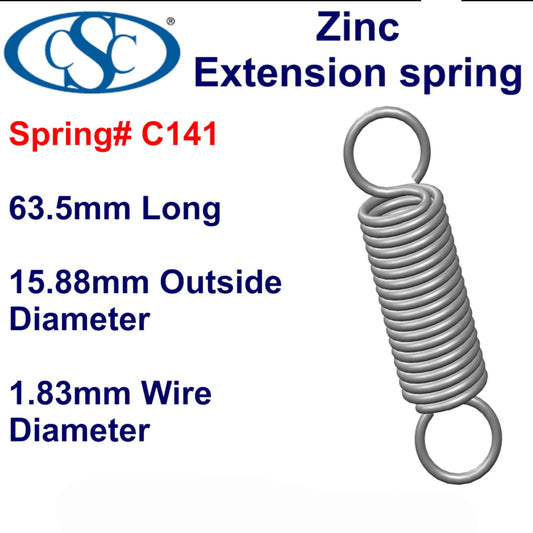 Zinc Extension Spring 76.2mm Long (14.3 OD x 1.37 WD) C143