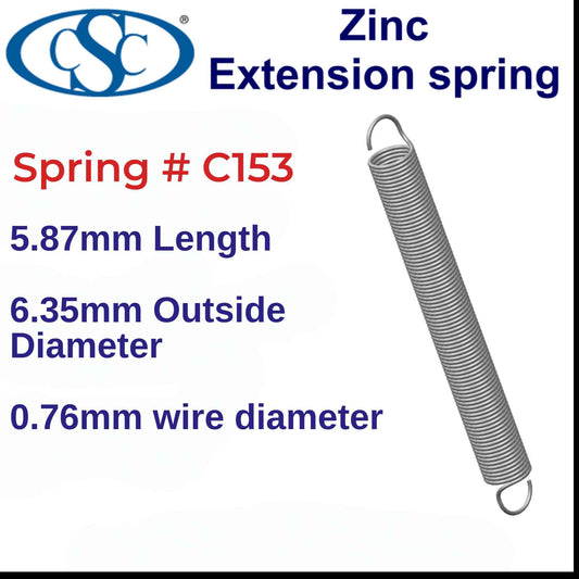 Zinc Extension Spring  76.2mm Long (7.95 OD x 0.71 WD) C155
