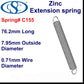 Zinc Extension Spring  69.85mm long (11.13 OD x 0.86 WD) C161