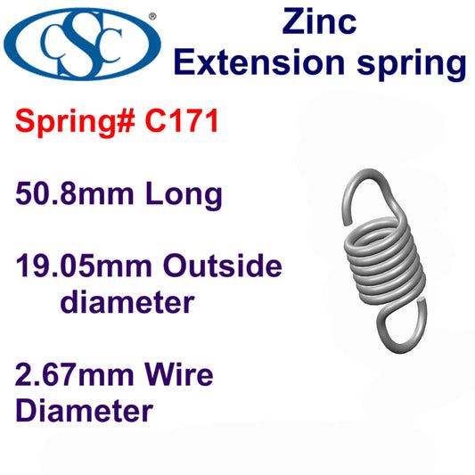 Zinc Extension Spring 57.15mm Long (19.05 OD x 2.67 WD) C173 from Century
