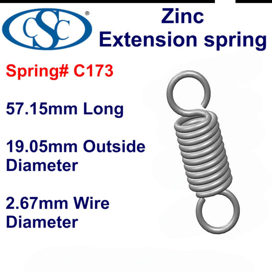 Zinc Extension Spring 61.93mm Long (19.05 OD x 2.67 WD) C175 from Century (Copy)