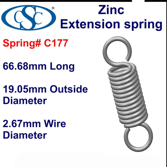 Zinc Extension Spring 73.03mmLong (14.3 OD x 1.83 WD) C179 from Century
