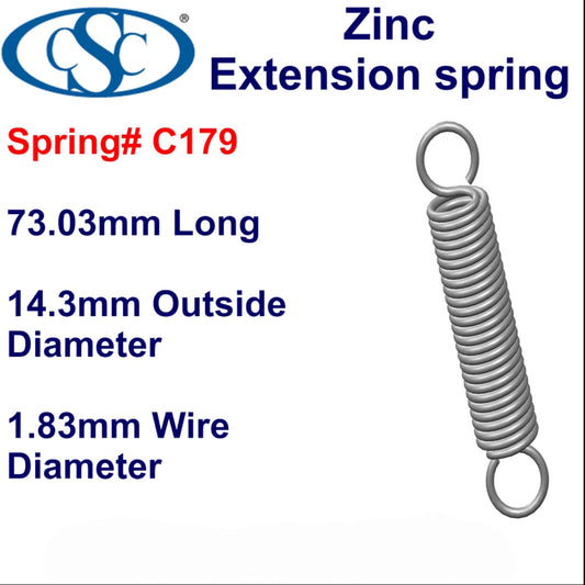 Zinc Extension Spring 82.55mm Long (15.88 OD x 1.83 WD) C181 from Century