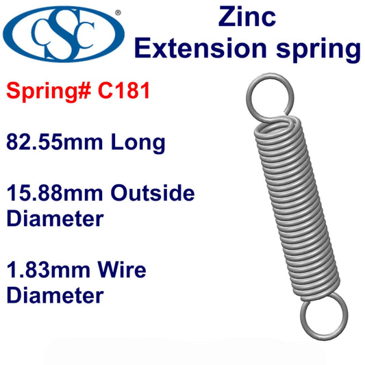 Zinc Extension Spring  101.6mm Long (14.3 OD x 1.19 WD) C183 from Century