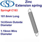 Zinc Extension Spring  188.9mm Long (19.05 OD x 1.57 WD)  C185 from Century