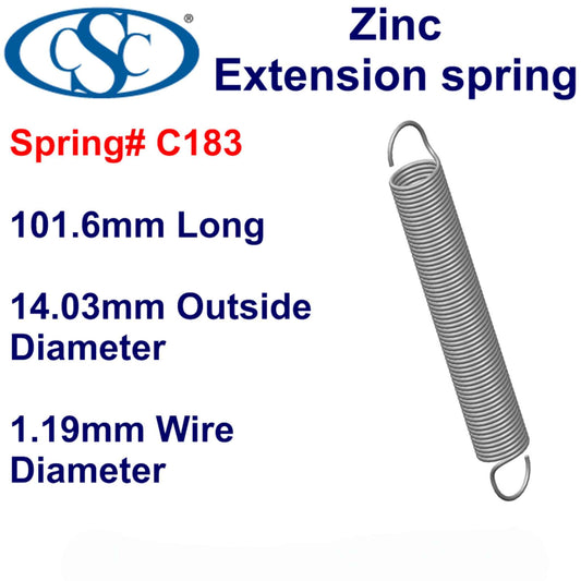 Zinc Extension Spring  188.9mm Long (19.05 OD x 1.57 WD)  C185 from Century
