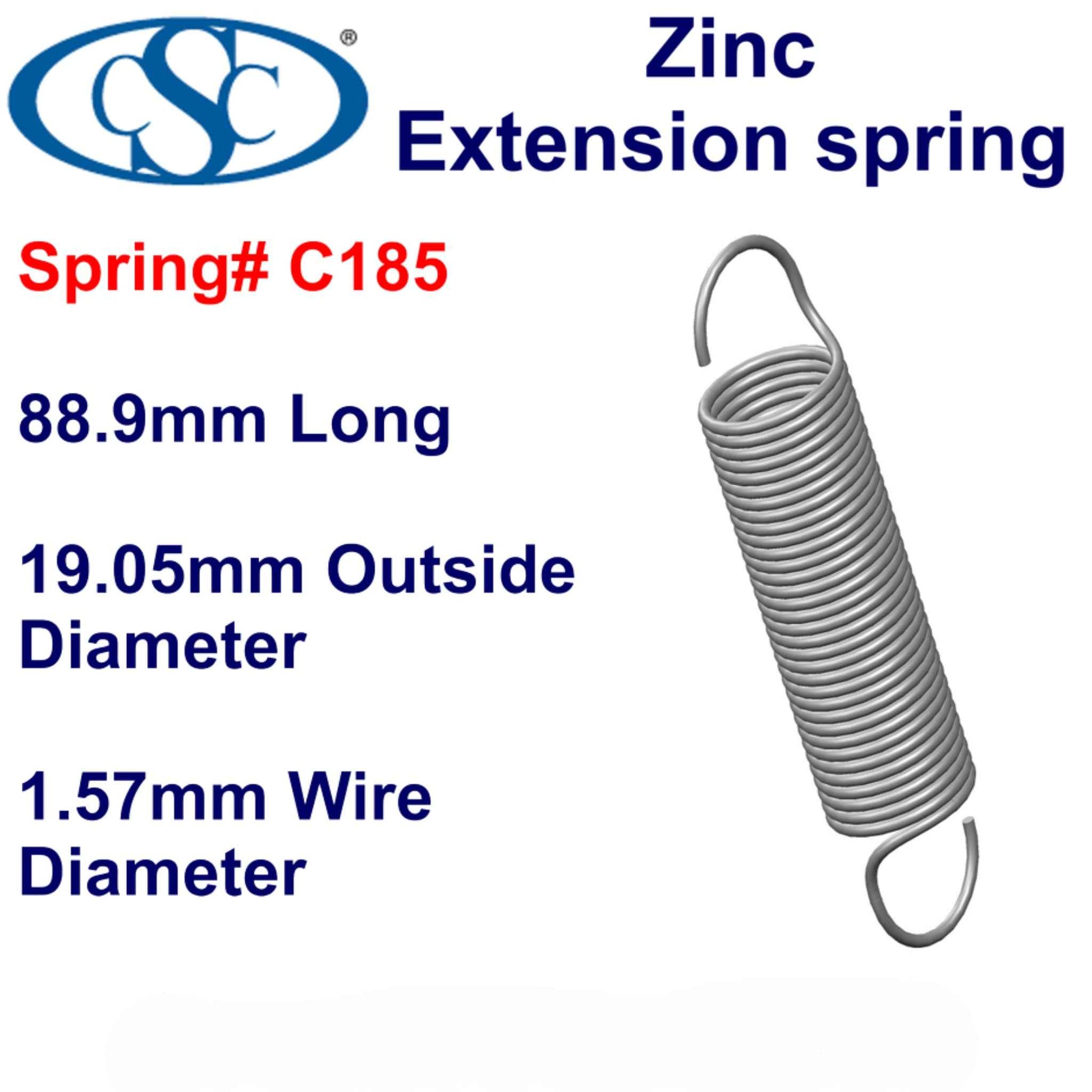Zinc Extension Spring 79.38mm Long (19.05 OD x 2.67 WD)  C189 from Century