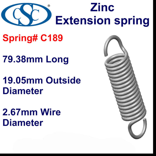 Zinc Extension Spring  95.25mm Long (19.05 OD x 2.67 WD) C191 from Century