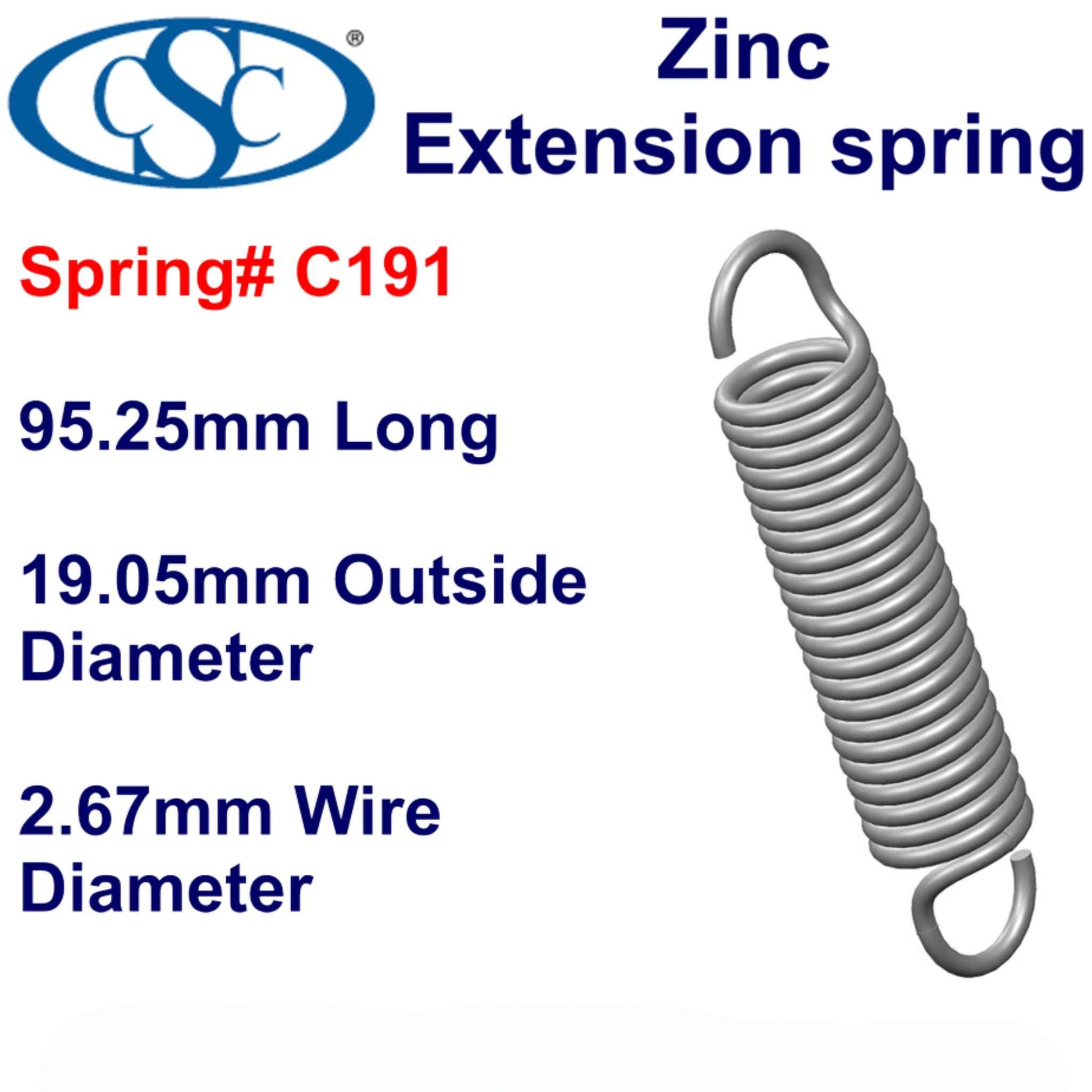 Zinc Extension Spring  101.6mm Long (9.53 OD x 0.86 WD) C193 from Century