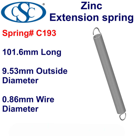 Zinc Extension Spring  127mm Long (6.35 OD x 0.86 WD) C193 from Century