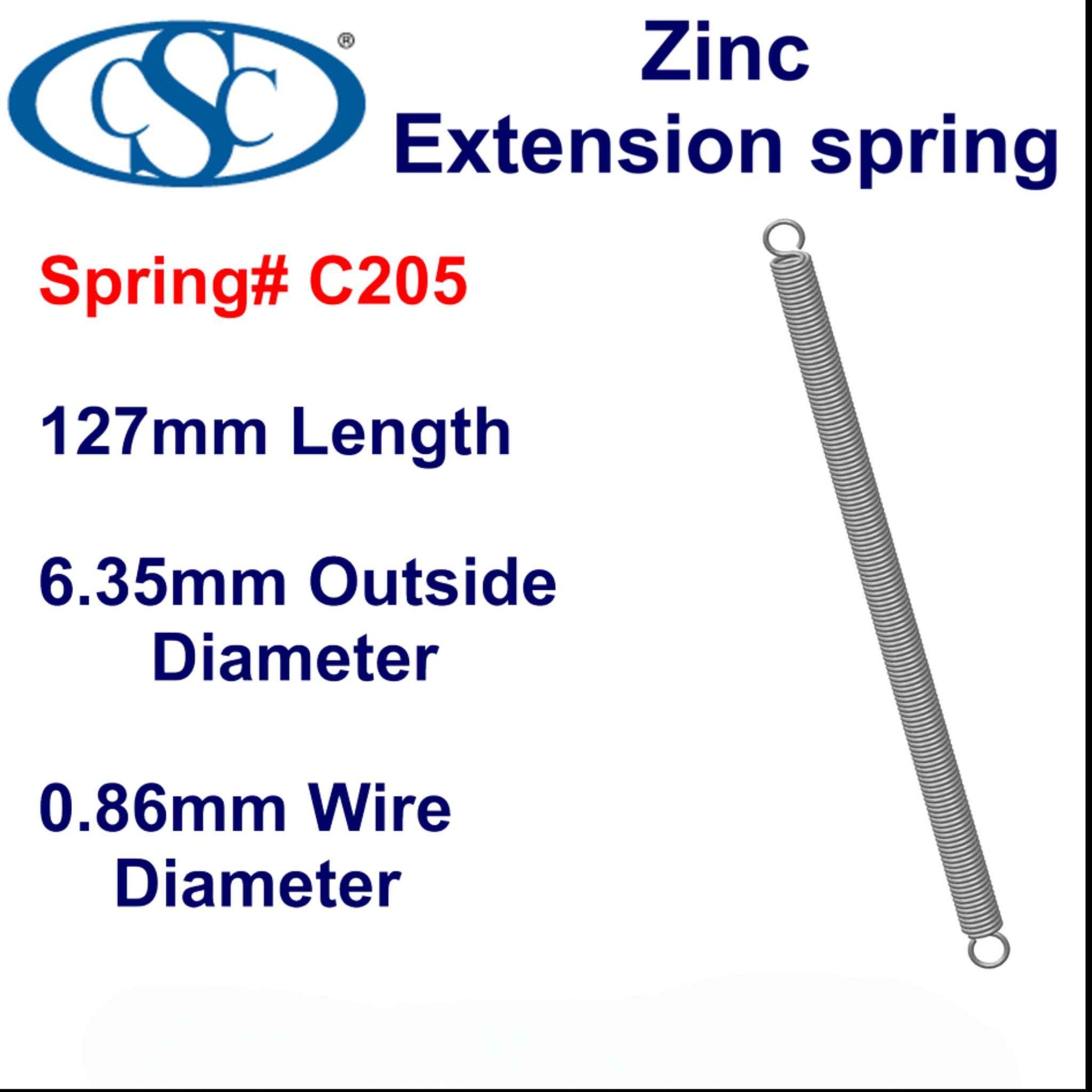 Zinc Extension Spring  114.3MM long (9.53 OD x 0.71 WD) C205 from Century